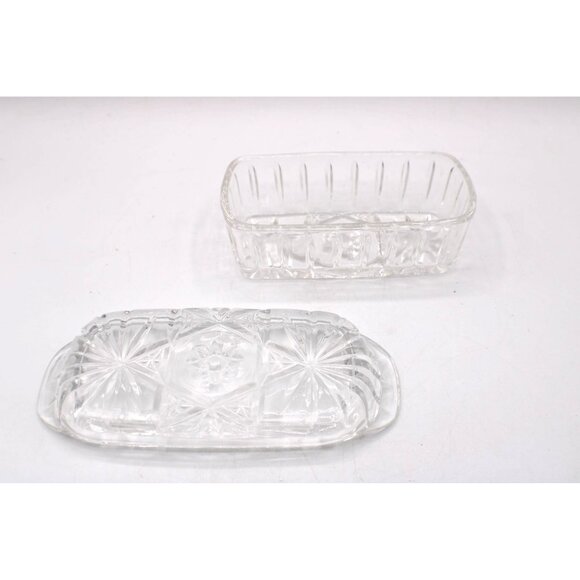 Vintage Anchor Hocking Glass Butter Dish EAPC Prescut Star of David Design 7" - Picture 3 of 11